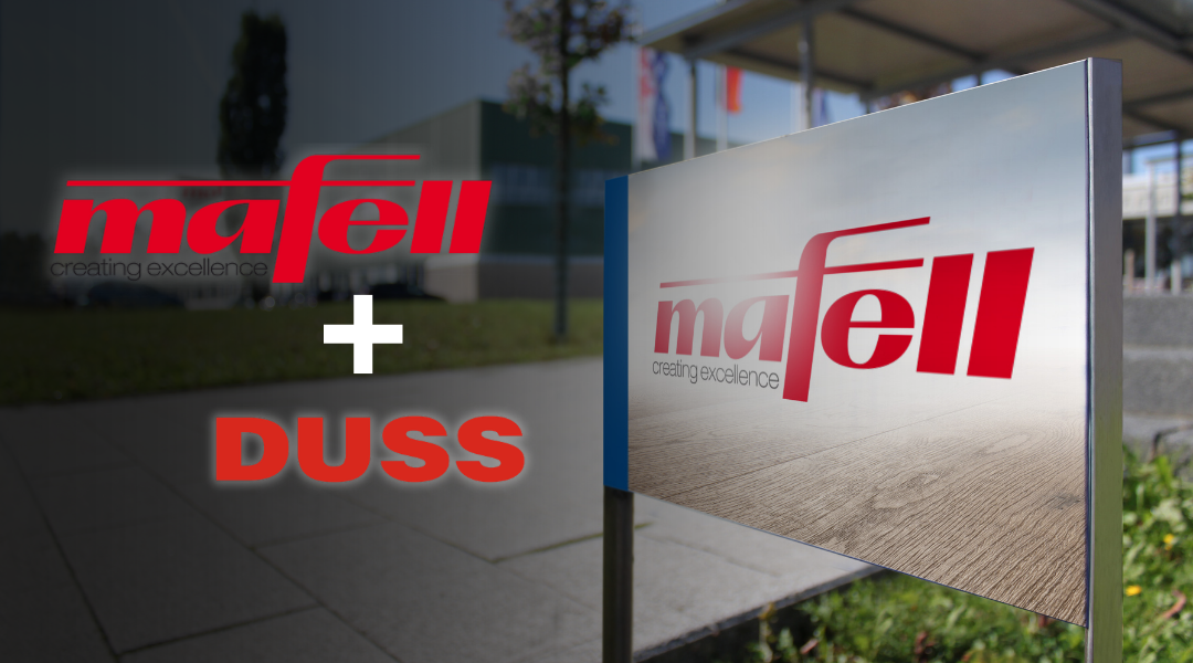 Mafell-Logo und Duss-Logo vor dem Mafell-Firmengebäude in Oberndorf am Neckar – Mafell übernimmt die Friedrich Duss Maschinenfabrik