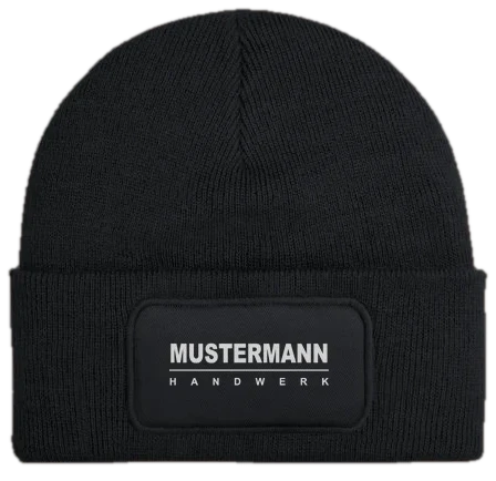 Beechfield Beanie B445 mit Aufnäher und Firmenlogo in Schwarz
