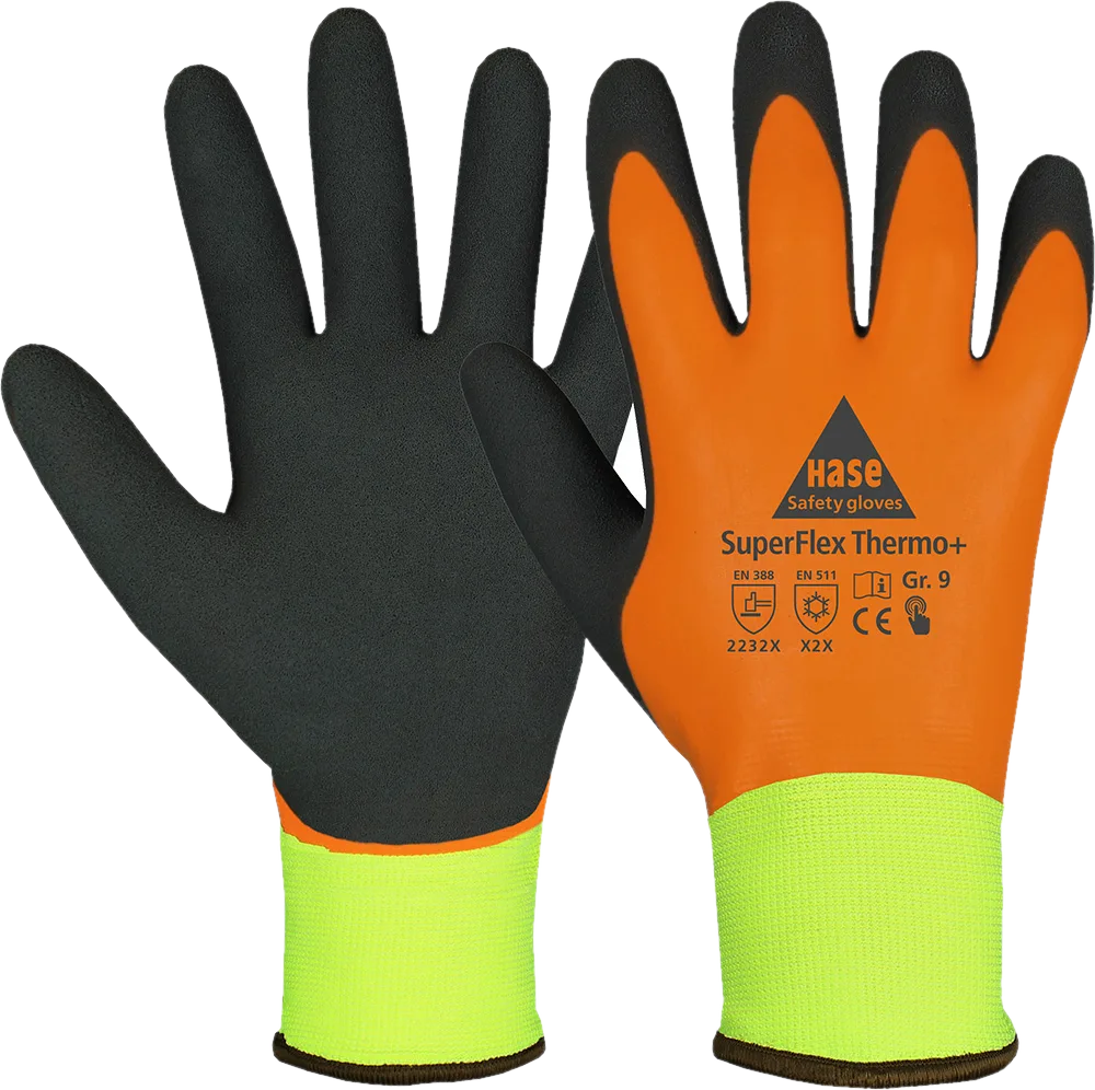 HASE Kältehandschuh SuperFlex Thermo+, neongelb, orange und grau, Vorderansicht