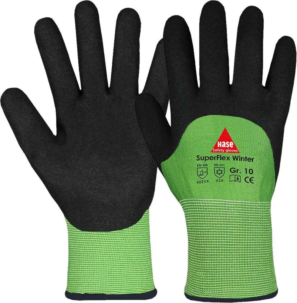 HASE Kältehandschuh SuperFlex Winter, grün und schwarz, Vorderansicht