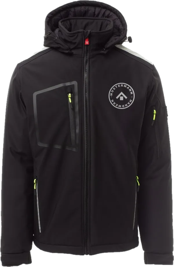 Payper wattierte Softshelljacke Stream Pad, Vorderansicht, mit Beispiellogo Mustermann