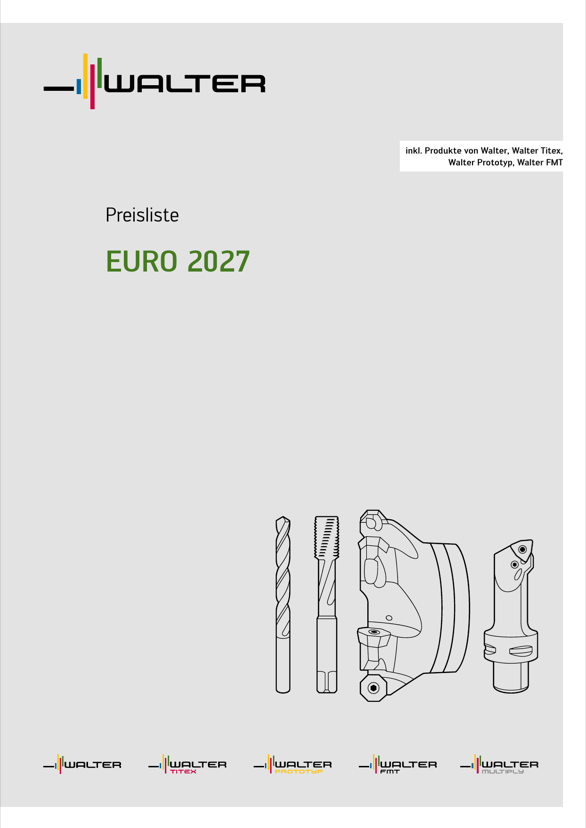 Titelseite der Walter Preisliste EURO 2027 f&uuml;r Zerspanungswerkzeuge