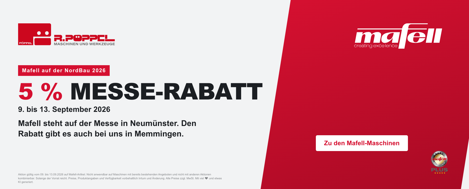 5 % Messerabatt auf Mafell-Maschinen vom 9. bis 13. September 2026 bei R. Pöppel in Memmingen