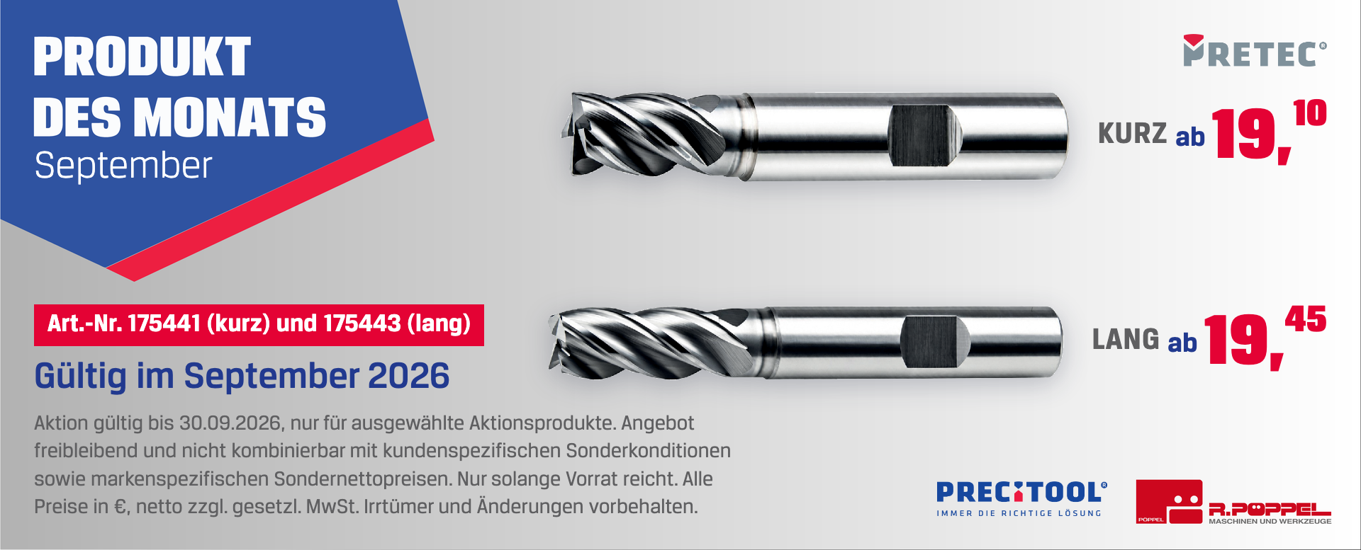 Produkt des Monats September 2026: Schaftfräser VHM zum Aktionspreis ab 19,10 € bei Pöppel Memmingen
