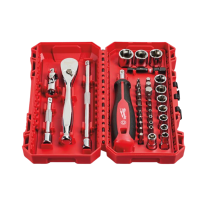 Milwaukee Ratschensatz Professional – Steckschlüssel-Set mit Ratsche, Nüsse und Bits im Koffer für professionellen Einsatz